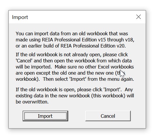 REIA Import window
